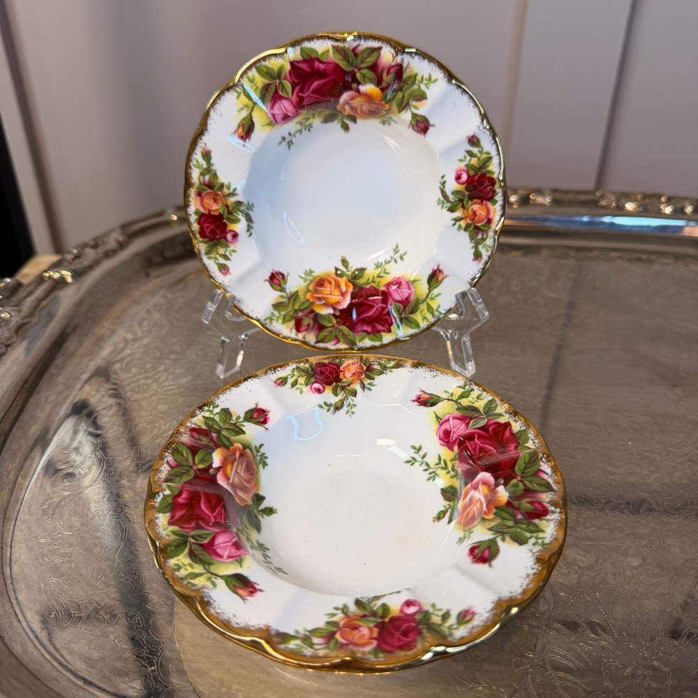 Two Royal Albert OLD COUNTRY ROSES Ribbed Trinket Dish 4 3/4 Inches OLD MARK